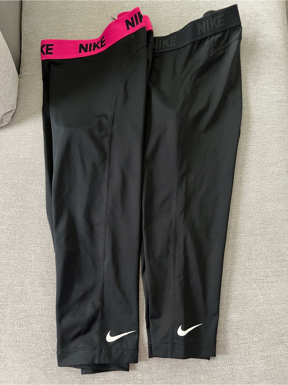 Bundle 2 Nike Black Cropped Leggings with Pink and Black Waistbands